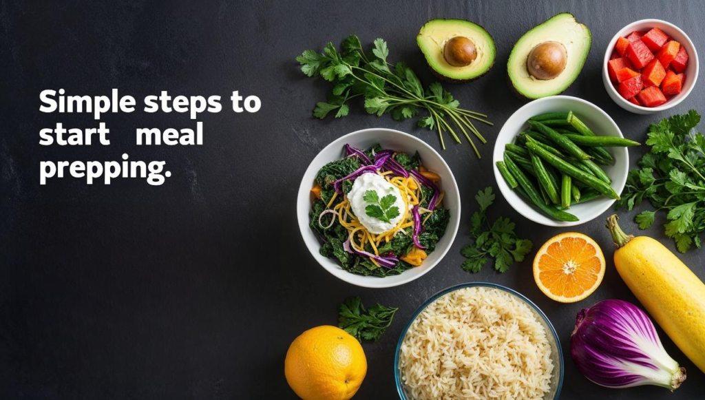 An image with text outlining the steps for effective meal prepping.